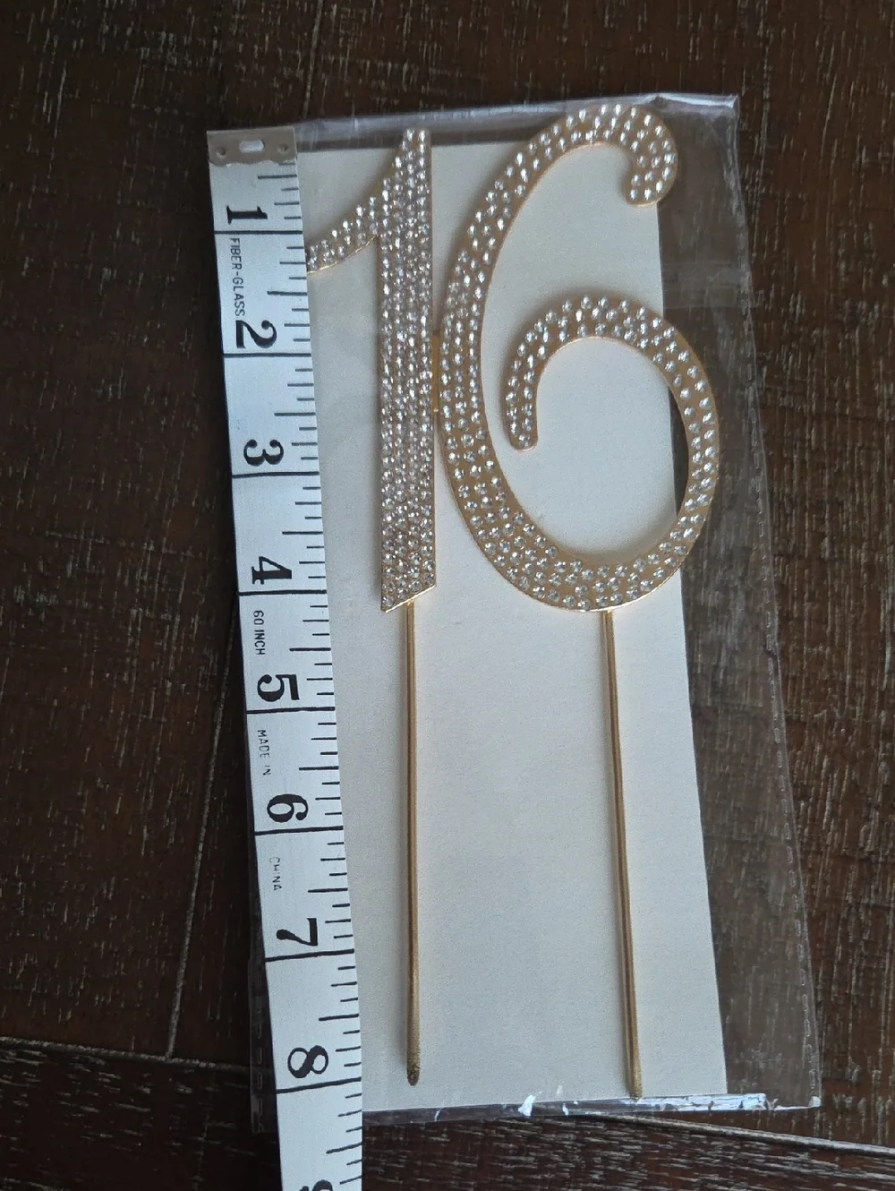 '16th' Birthday Cake Topper Decoration, Crystal Rhinestone Gold Color Metal, NWT